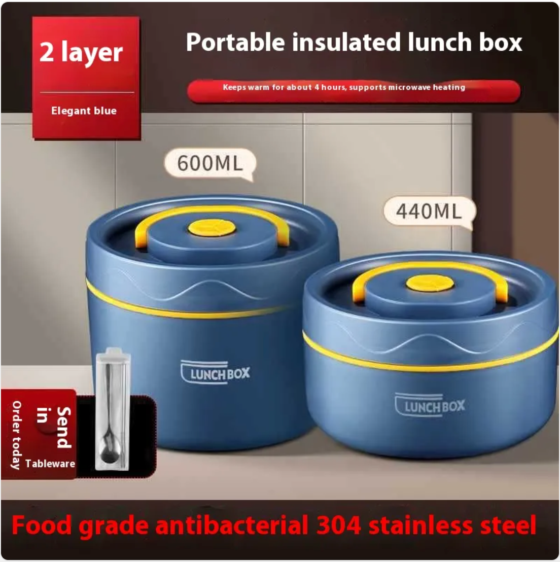 Extra-Long Insulated Stainless Steel Lunch Box