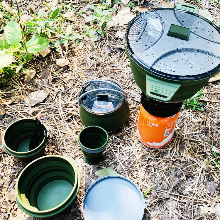 New Outdoor Camping Folding Pot - Silicone Cookware Set