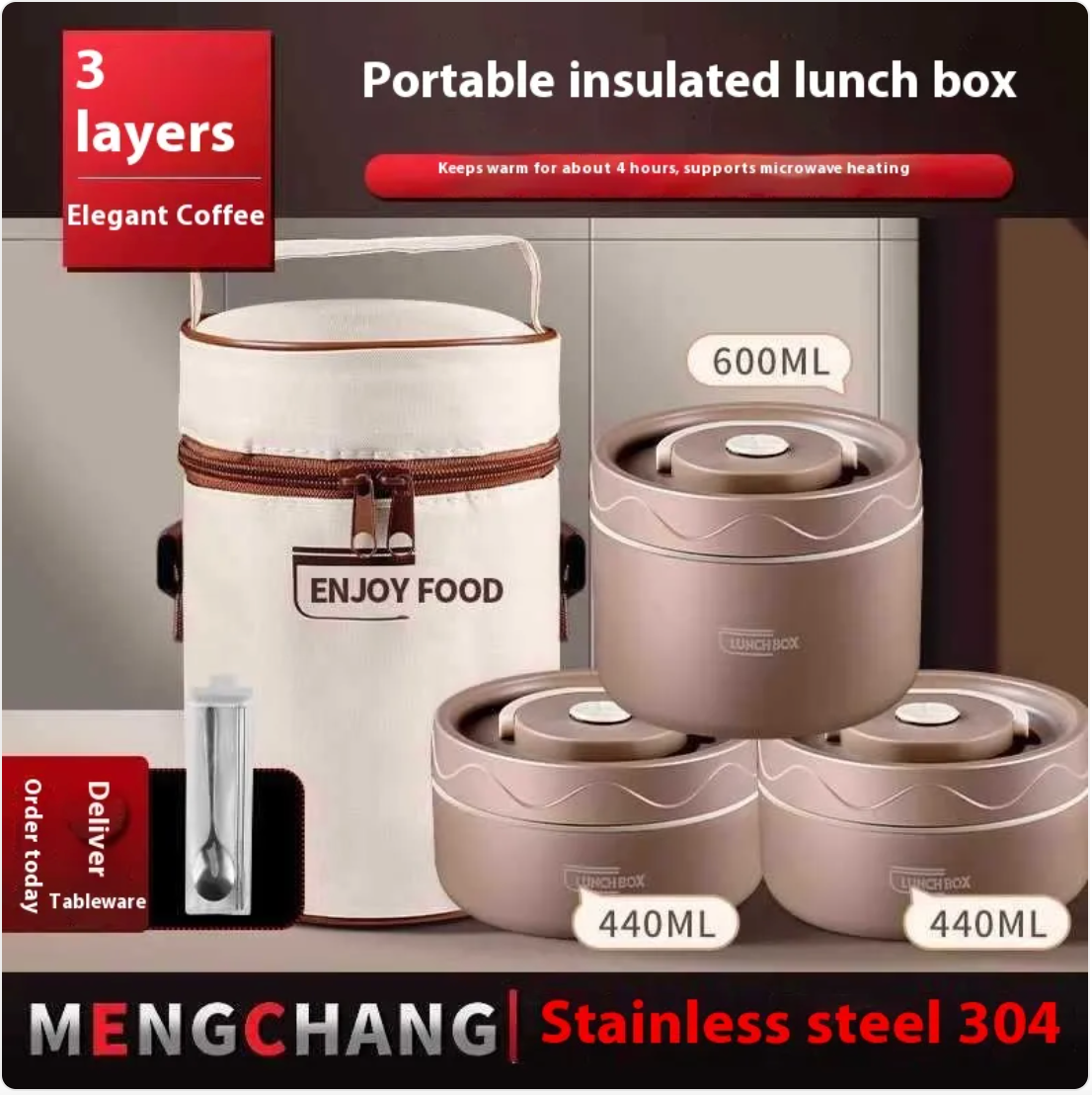 Extra-Long Insulated Stainless Steel Lunch Box