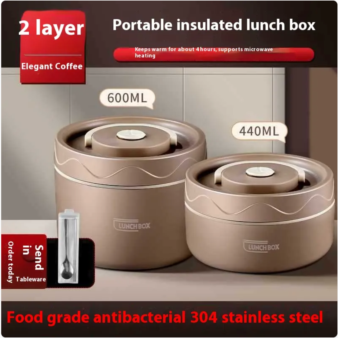 Extra-Long Insulated Stainless Steel Lunch Box