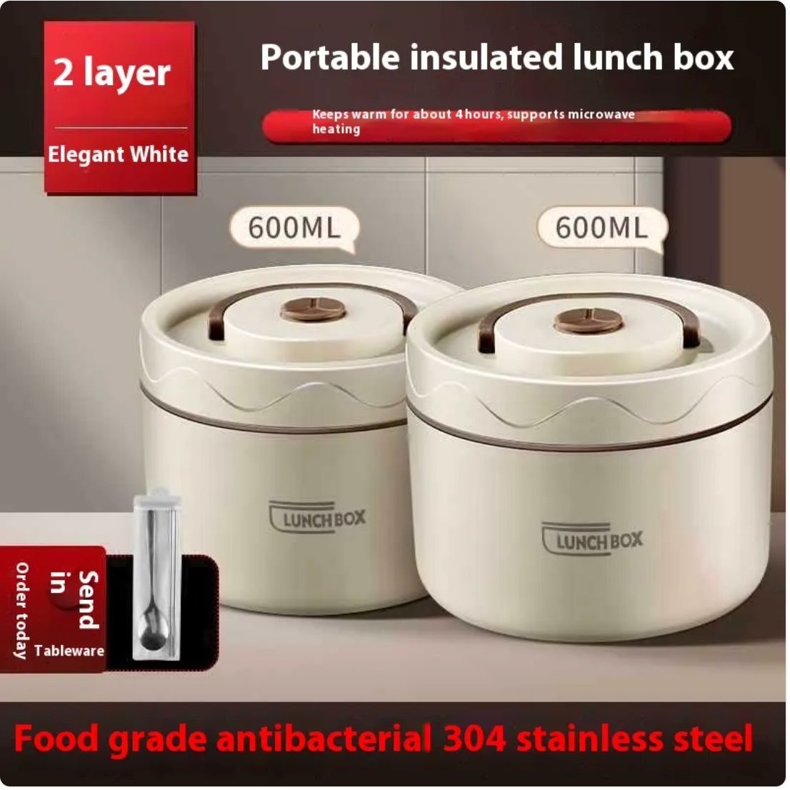 Extra-Long Insulated Stainless Steel Lunch Box