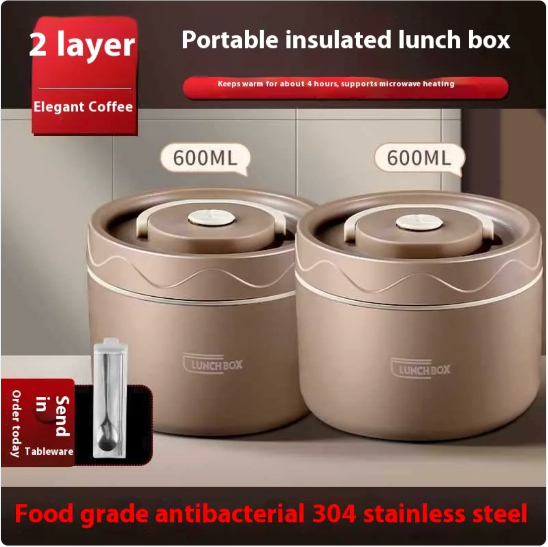 Extra-Long Insulated Stainless Steel Lunch Box
