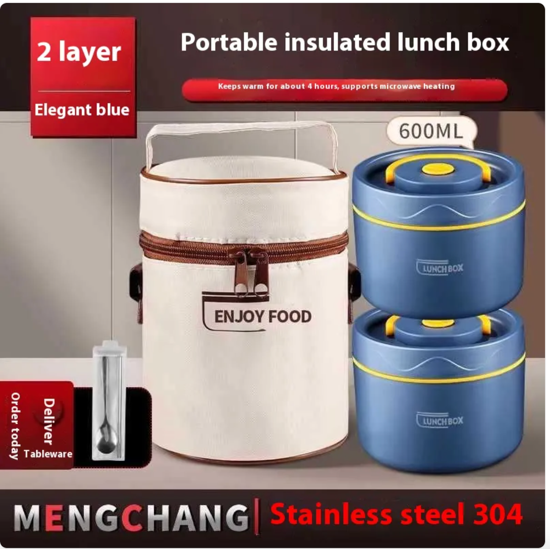 Extra-Long Insulated Stainless Steel Lunch Box
